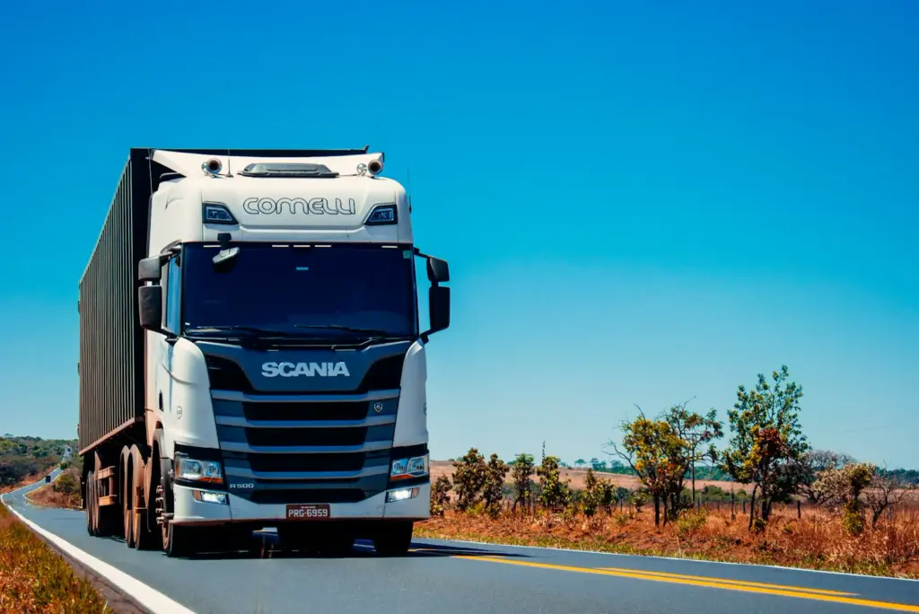 Semi-truck hauling freight on an open highway